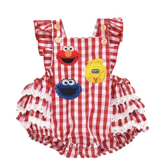Elmo Dress First Birthday Romper Cookie Clothes Sesame Street outfit Jumpsuit